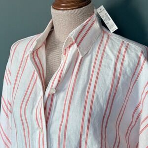 New with tags - Madewell Striped Linen Cotton Button Shirt | Size S | Red White